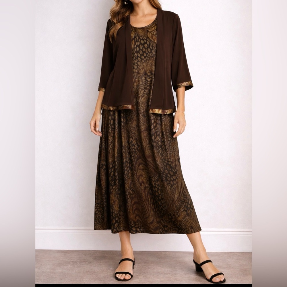 Added Dimensions 4X NWT Animal Print 2Pc Dress Set Duster Jacket Maxi $148